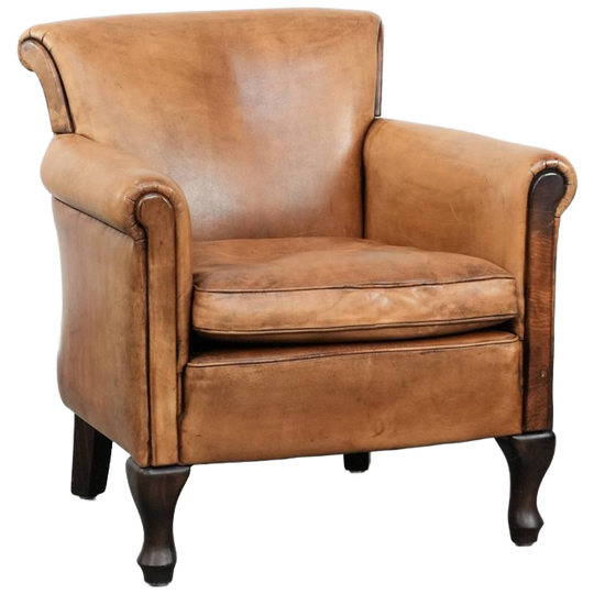 Mooie Subtiele Vintage Schapenleren Fauteuil/ Armchair Met Een Mooie Lichte Kleur 1