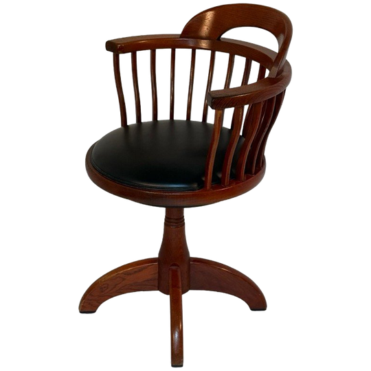 Bent Wood Captains Chair - Mounted On A Swiveling Base - Black Seat, Cast Iron Spindle 1