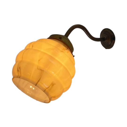 Art Deco - Night Light / Bed Side Lamp - Wall Mounted Lamp With Marbled Glass On Brass Base (avai 1