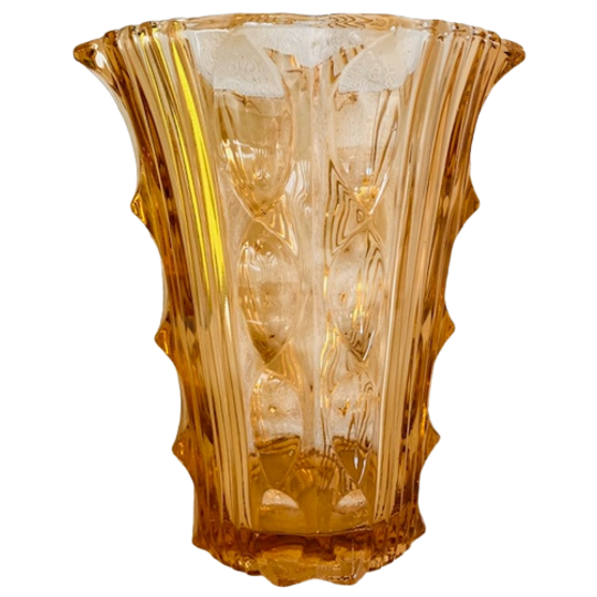 Artdeco Stolze Vaas Roze Perzik Glas 1930’s 1