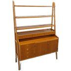 Teak Fineer Kast Uit Zweden Met Lades, Legplank En Uitschuifbare Plank thumbnail 1