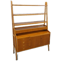 Teak Fineer Kast Uit Zweden Met Lades, Legplank En Uitschuifbare Plank