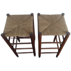 2x Houten Barkrukken Met Biezen Zitting thumbnail 1