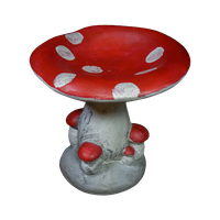 Betonnen Paddenstoelen Stoelen Geschilderd – Rood Met Witte Stippen