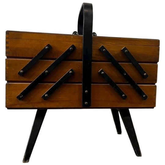Vintage Houten Uitklapbaar Naaikistje / Materiaalkist 1
