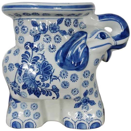 Vintage Delfts Blauw Keramiek Plantentafeltje Olifant 1