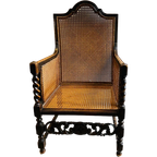 Antiek Eiken Fauteuil Met Rotan Webbing Zitting Uit 19E Eeuw thumbnail 1