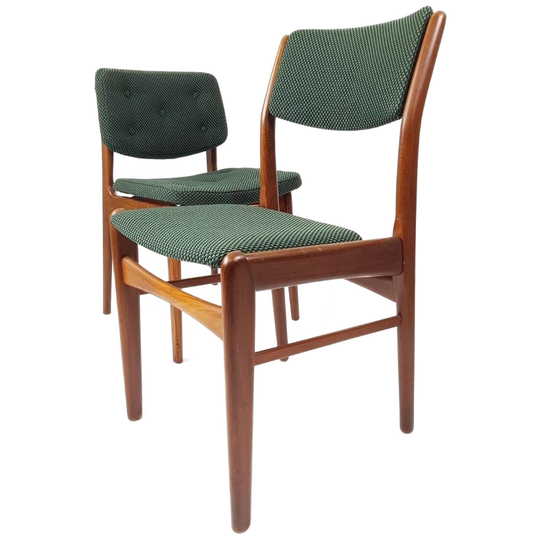 2 Vintage Teak Houten Stoelen Groene Ploegstof De Ploeg 1