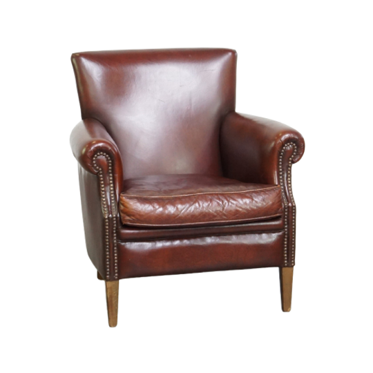 Comfortabele, Correct Afgewerkte, Donker Kleurige Schapenleren Armchair 1