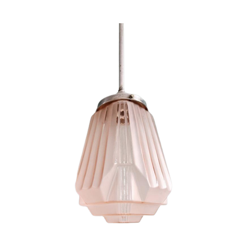 Art Deco Hanglamp In Roze Gesatineerd Glas, 1920-30S