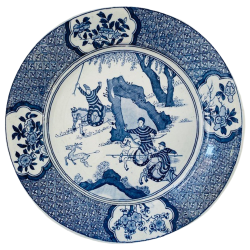 Chinees Sierbord Blauw Porselein Jachttafereel