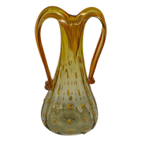 Hand Made Italian Glass Vase (Large)- Amber Colored With Yellow And Orange Details - Excellent Qu