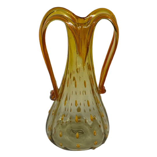 Hand Made Italian Glass Vase (large)- Amber Colored With Yellow And Orange Details - Excellent Qu 1