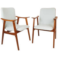 2 Vintage Louis Van Teeffelen Fauteuils Licht Blauw Teak