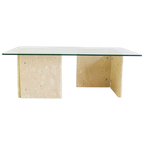 Glazen Salontafel Travertin Onderstel thumbnail 1