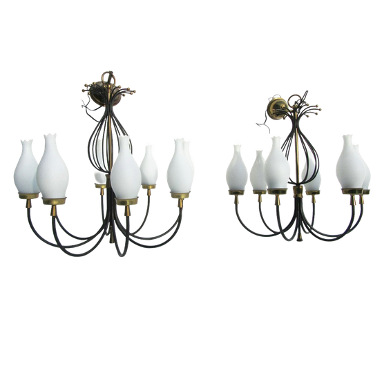 Set Van 2 Kroonluchters Angelo Lelii Voor Arredoluce Style, Italië, Circa 1950 1