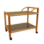 Vintage Boho Bamboe En Glas Trolley Barcart Serveerwagen thumbnail 1