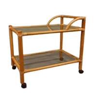 Vintage Boho Bamboe En Glas Trolley Barcart Serveerwagen
