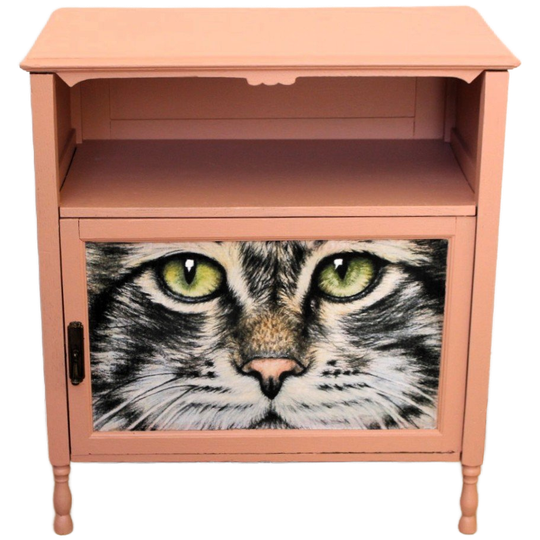 Perzikkleurig Kastje “kattenogen” – Warm Vintage Accentmeubel 1