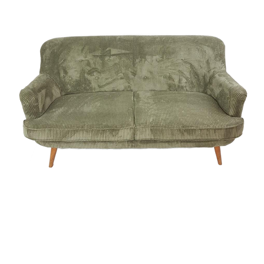 Vintage Tweepersoons Bankje Groene Rib | Ribstof Groen Nieuw 1