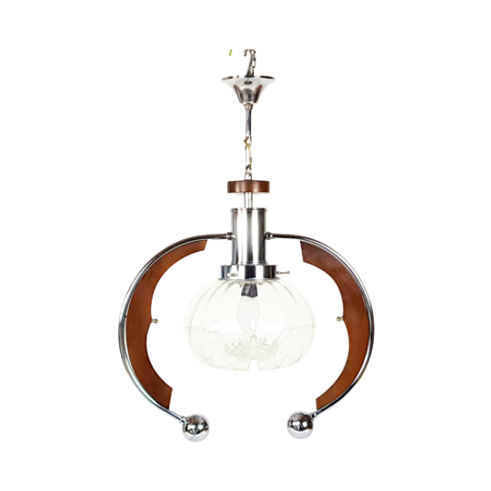 Mazzega Murano - Glas- Hanglamp - Teak - Chroom - 1960 1