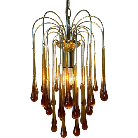 Vintage Amberkleurige ‘teardrop’ Kroonluchter 1
