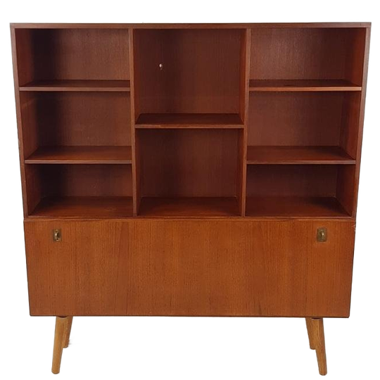 Vintage Teakhouten Wandkast Vakken En Klep Deens 1