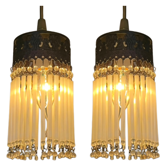 5 Beschikbaar ! Vintage Opaline Staafjes Hanglampen Kroonluchters 1