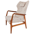 Vintage Bovenkamp Fauteuil Teakhout Roze Bruine Crème Stof thumbnail 1