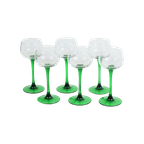 Set Van 6 Vintage Luminarc Elzas Wijnglazen Smalle Groene Voet thumbnail 1