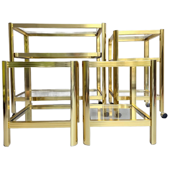 4-delige Set Messing En Blank Glas - Hollywood Regency 1