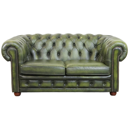 Comfortabele, Elegante Groene Rundleren Engelse Chesterfield 2 Zits Bank 1