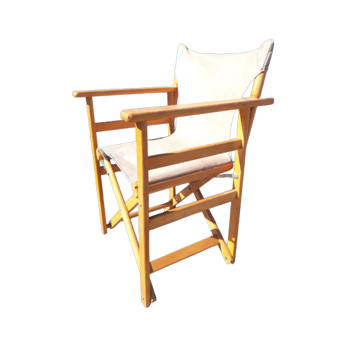 Vintage Design Houten Klapstoel "Director Chair", Leer