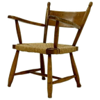 French Blonde Oak And Rush Armchair 1950s thumbnail 1