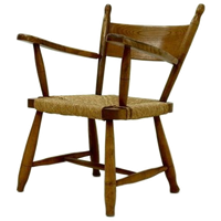 French Blonde Oak And Rush Armchair 1950s