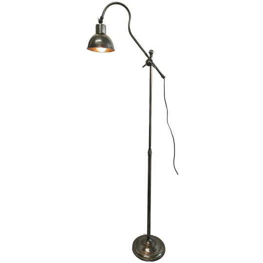 Industriële Massief Messing Vloerlamp 'verona' In Antiek Zilver 1