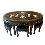 Chinese Chinoiserie Zwarte Parelmoer Koffietafel Salontafel thumbnail 1