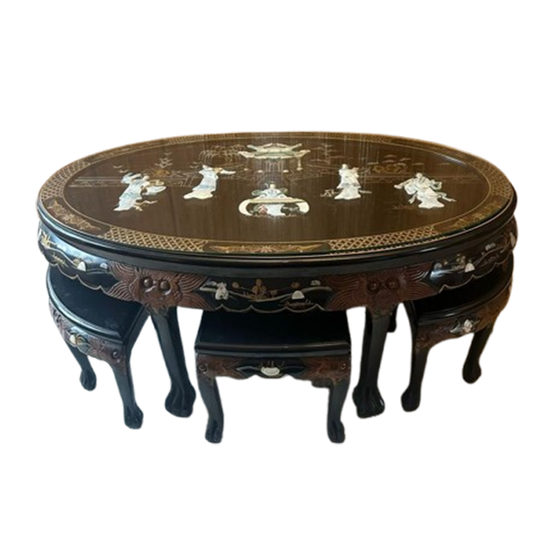 Chinese Chinoiserie Zwarte Parelmoer Koffietafel Salontafel 1