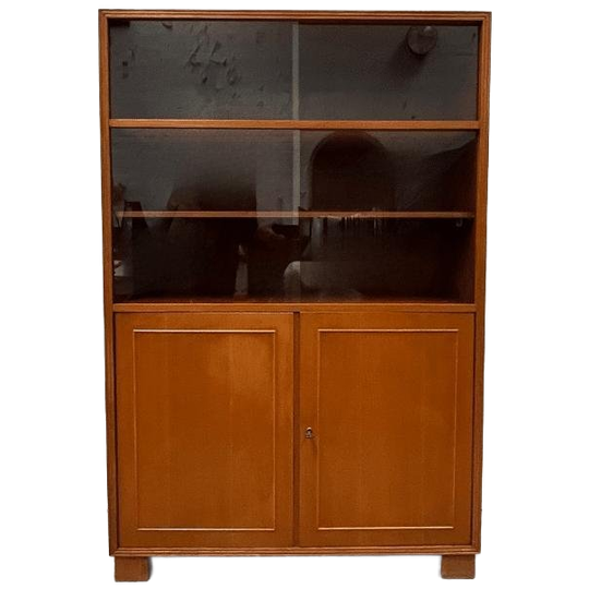 Hoge Vintage Kast Met 2x Vitrine + Gesloten Vak 1