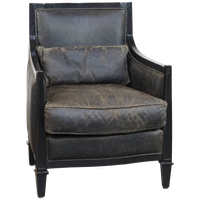 Unieke En Karaktervolle, Strakke Zwarte Art Deco Design Rundleren En Houten Armchair