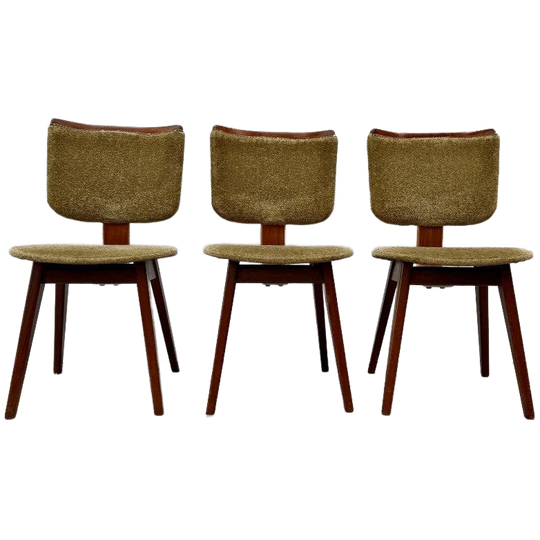 3x Vintage Eetkamerstoel Teak, Groene Bekleding | Opknappers 1