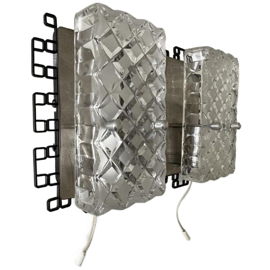 2x Vintage Wandlampen Glas Geometrisch Midcentury Uniek 1