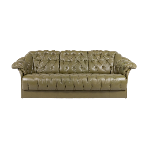 Chesterfield Style Green Leather Sofa From Skippers, Denmark