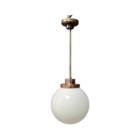 Opaline Glazen Bol Hanglamp Met Stang En Koperen Armatuur