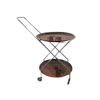 Vintage Serveerwagen Of Barcart Chroom, Rond, Houten Bladen