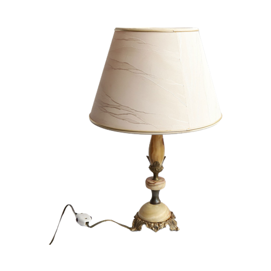 Vintage Onyx Bronzen Lamp Met Kap, Italie Jaren '50 1