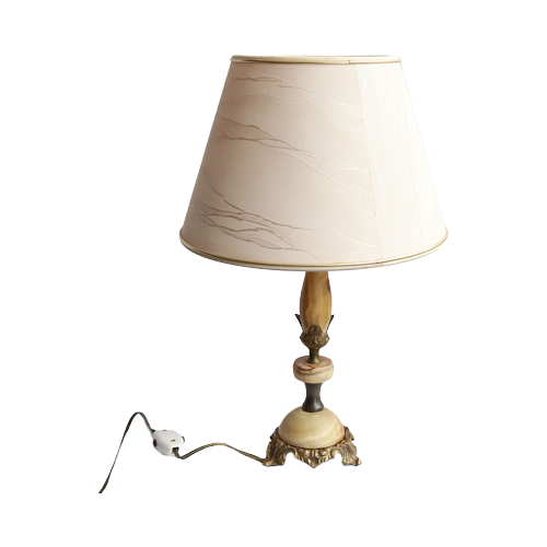 Vintage Onyx Bronzen Lamp Met Kap, Italie Jaren '50