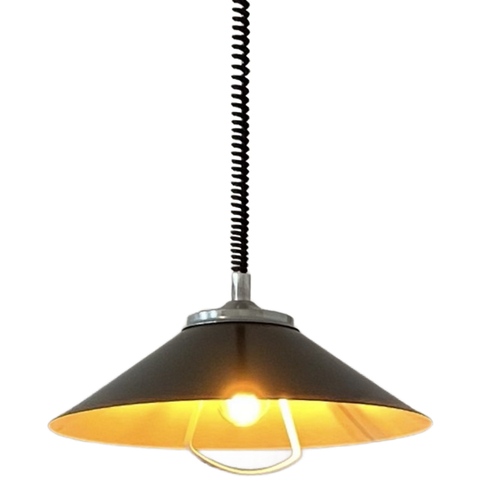 Vintage Adjustable Pendant Lamp — Black, Cream & Silver Metal 1