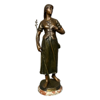 Eugene Marioton (Frans, 1857-1893). Bronzen Beeld Op Marmeren Voetstuk "Jeanne D'Arc".