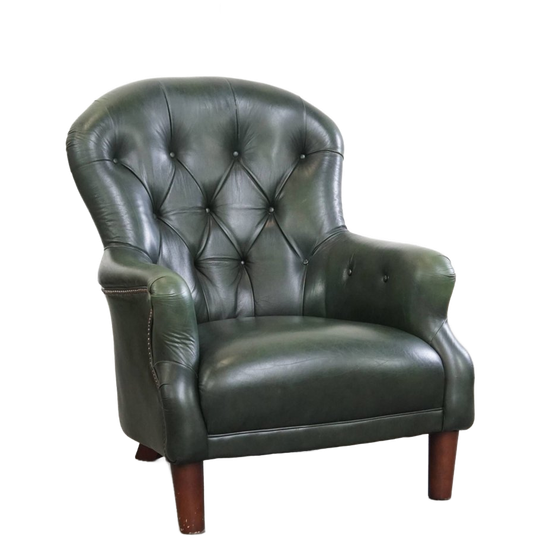 Prachtige Klassieke Groene Rundleren Chesterfield Fauteuil In Engelse Stijl 1